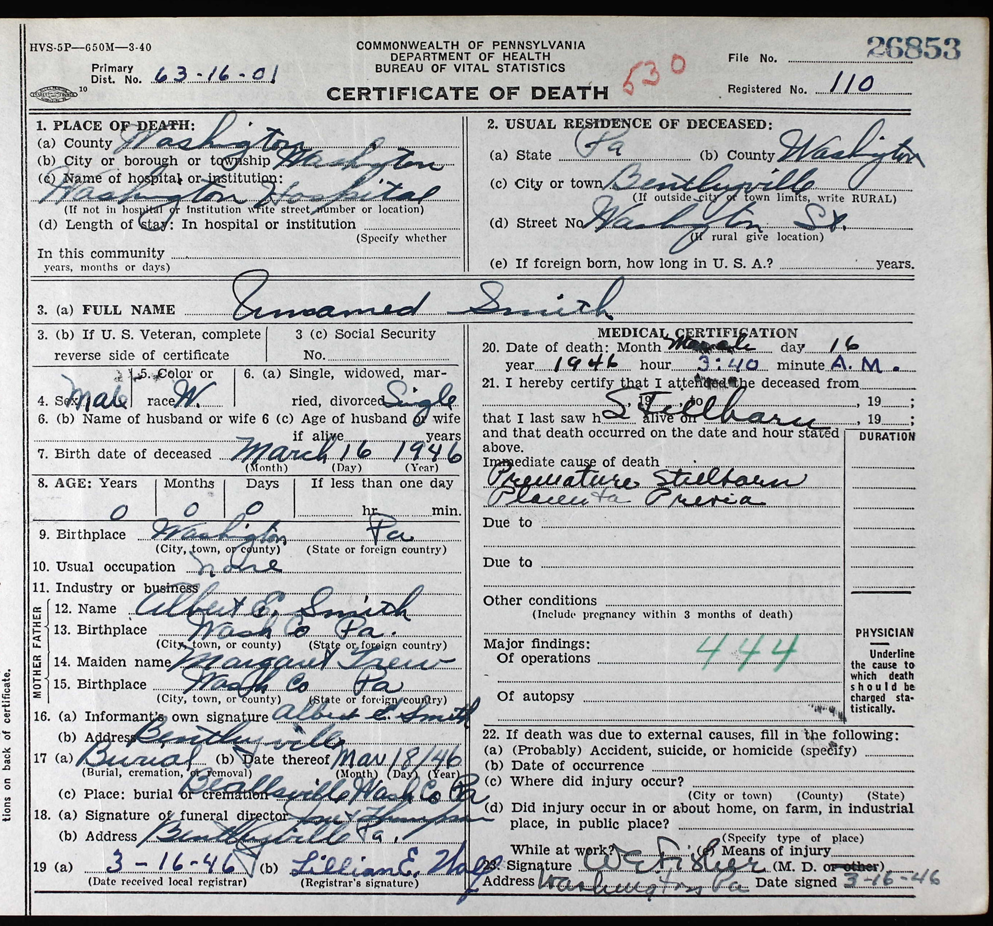 death certificate